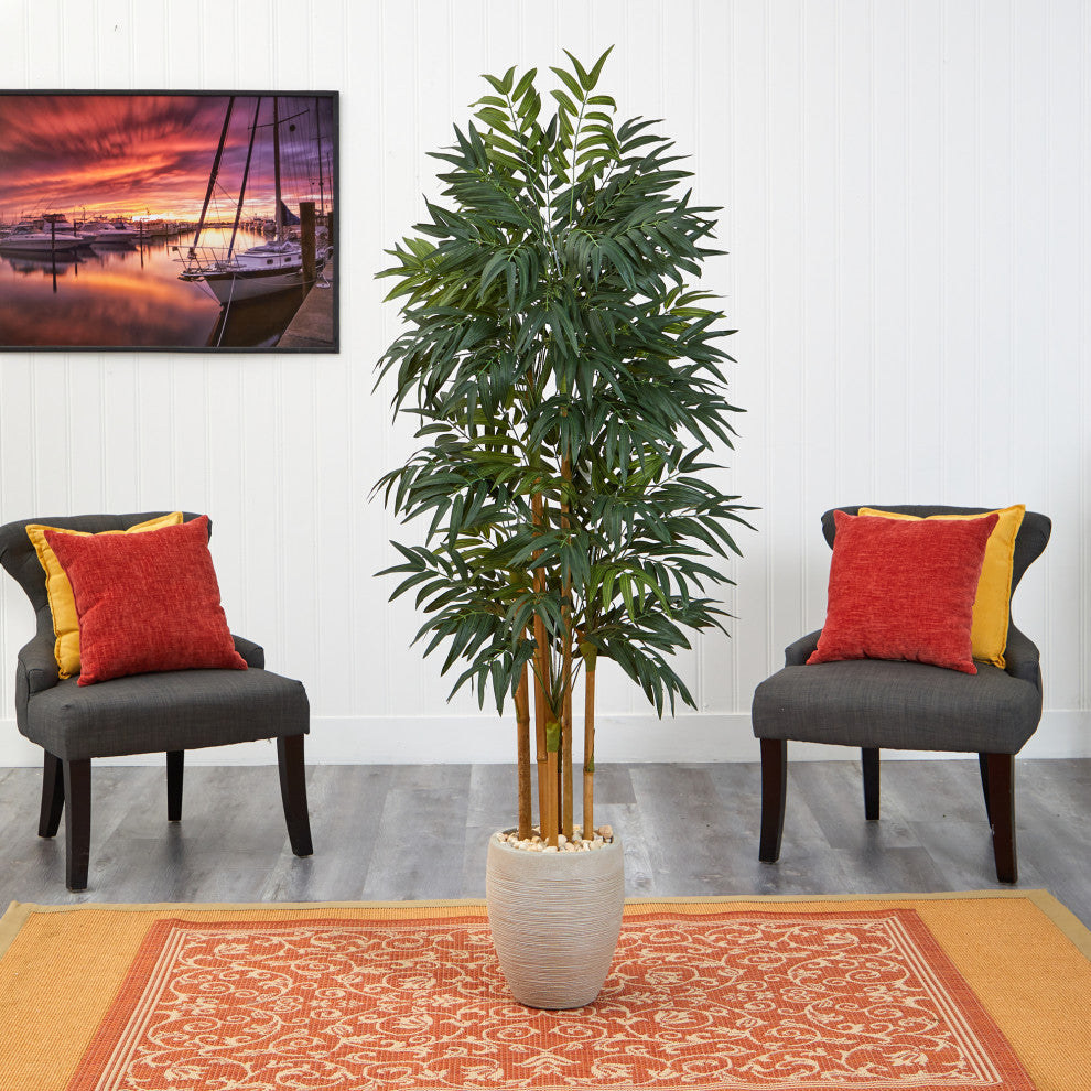 69" Phoenix Palm Artificial tree, White Planter With Stand