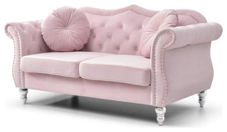 Hollywood Velvet Tufted Loveseat, Pink