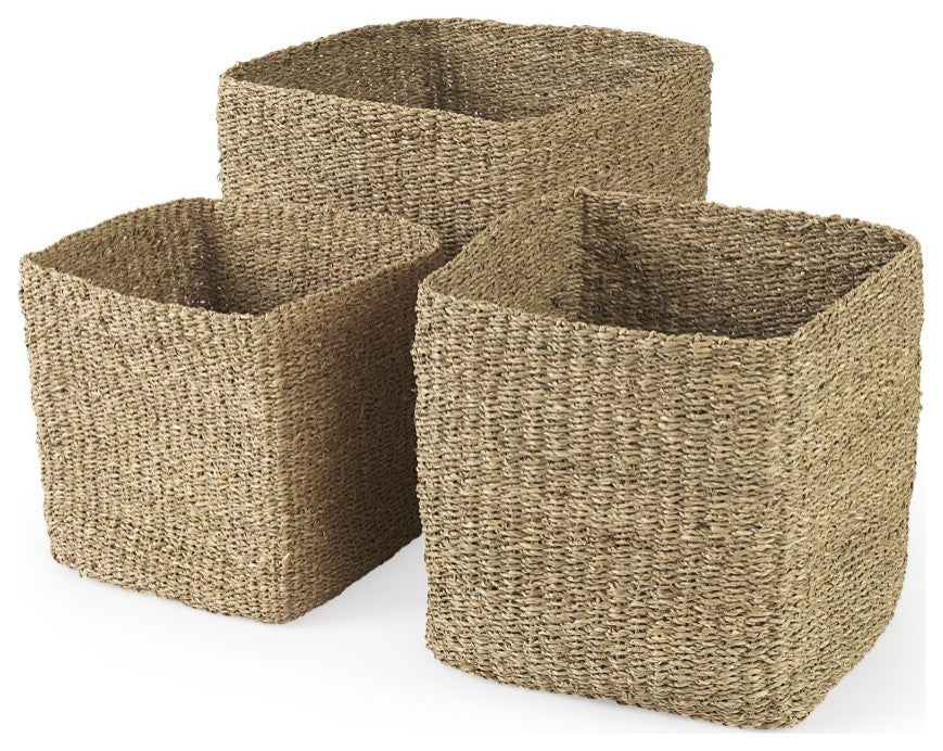 Set of Three Square Wicker Storage Baskets