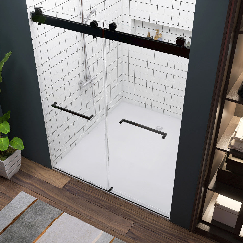 60"/72" W x 79" H Double Sliding Frameless Shower Door, Matte Black;, 60" X 79";