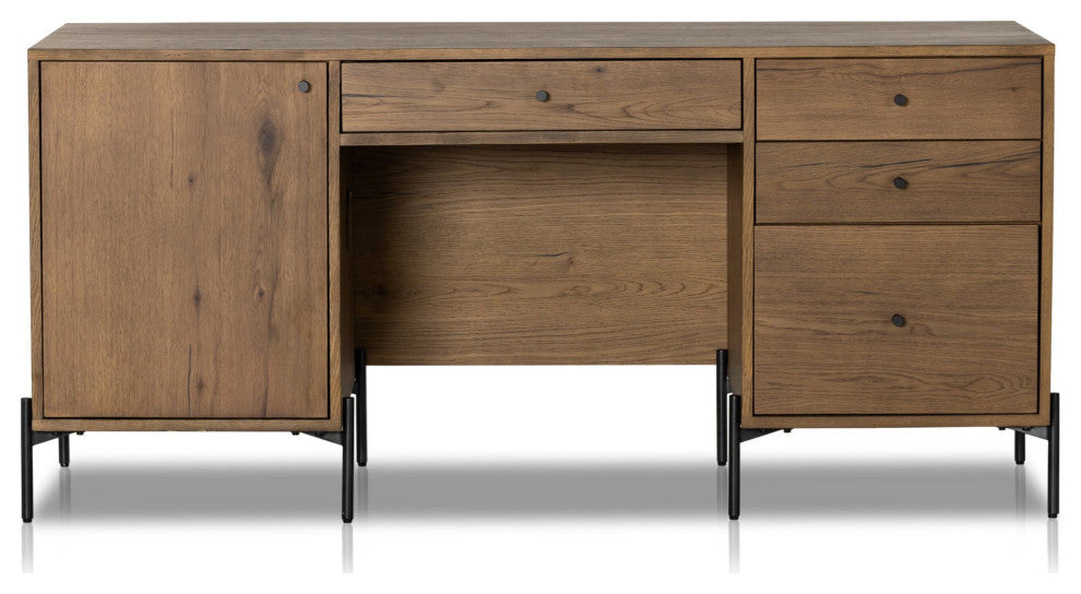 Eaton Executive Desk Amber Oak Resin, Dark Gunmetal