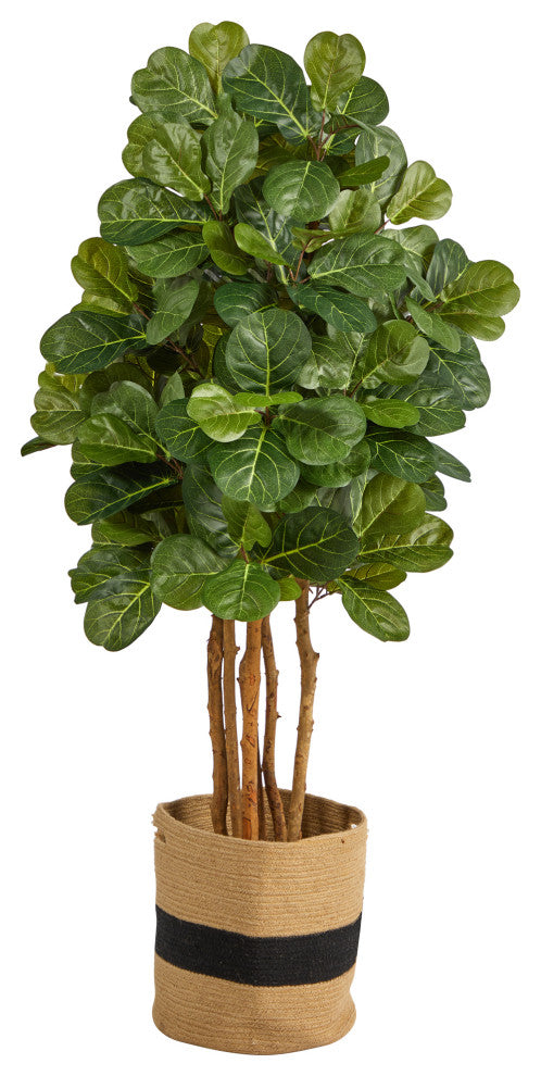 T2953 5 Fiddle Leaf Fig Artificial Tree in Handmade Natural Cotton Planter