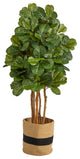 T2953 5 Fiddle Leaf Fig Artificial Tree in Handmade Natural Cotton Planter