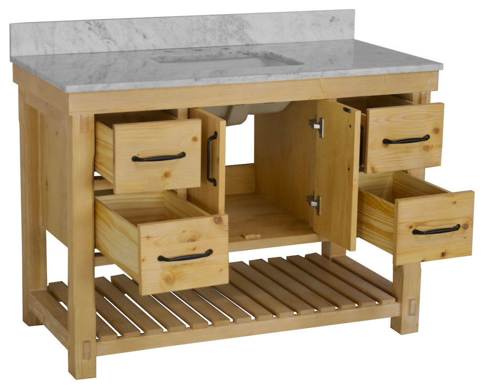 Birmingham Bathroom Vanity, Drift Wood, 48", Carrara Marble, Single Sink