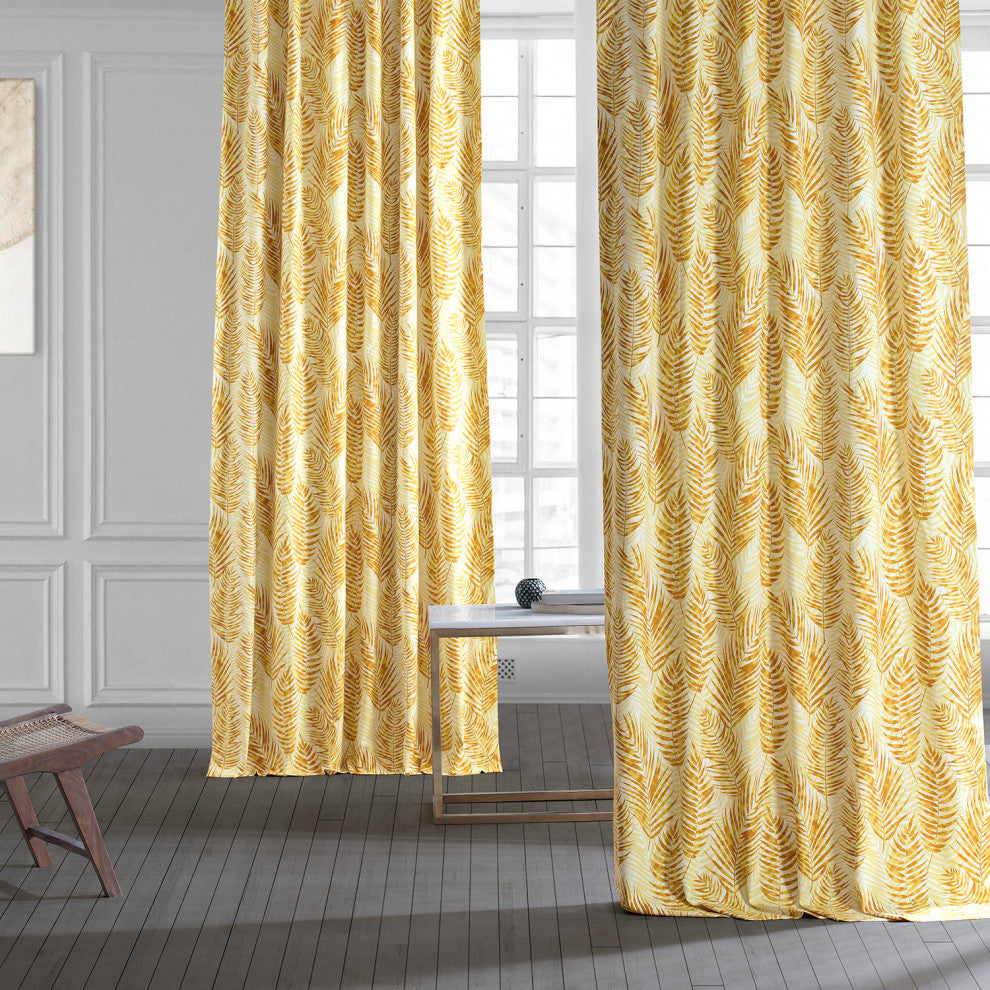 Kupala Printed Cotton Curtain Single Panel, Kupala Eternal Gold, 50wx108l