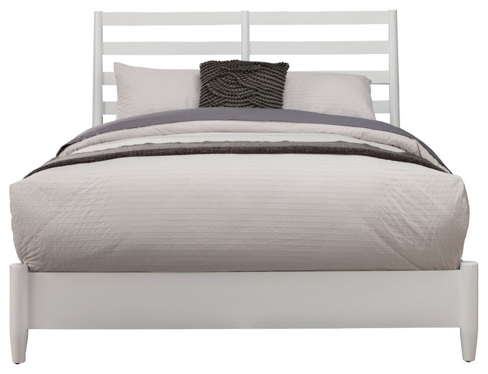 Flynn Retro Bed With Slat Back Headboard, White, Queen