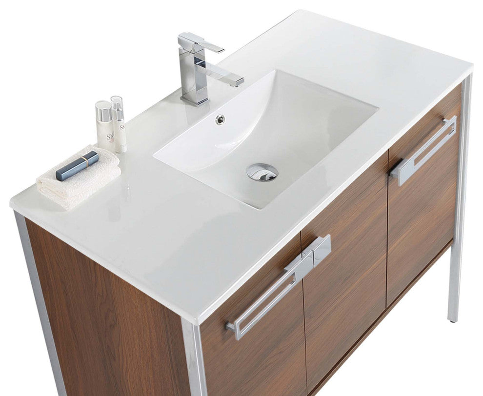 Oakville Bath Vanity, Ceramic Sink, Walnut Ebony, 42 Inch, Chrome Hardware