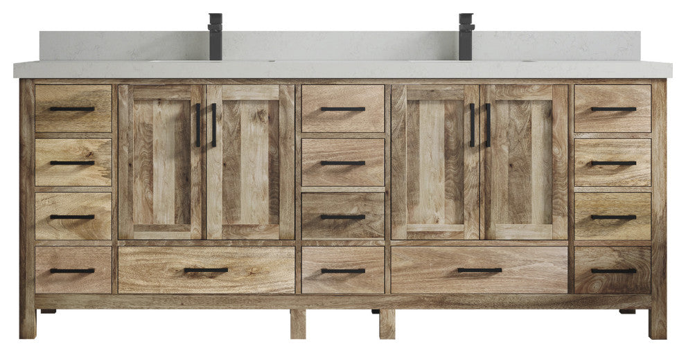 Malibu Mango 84" Double Sink Bath Vanity, White Washed 2" Carrara Quartz