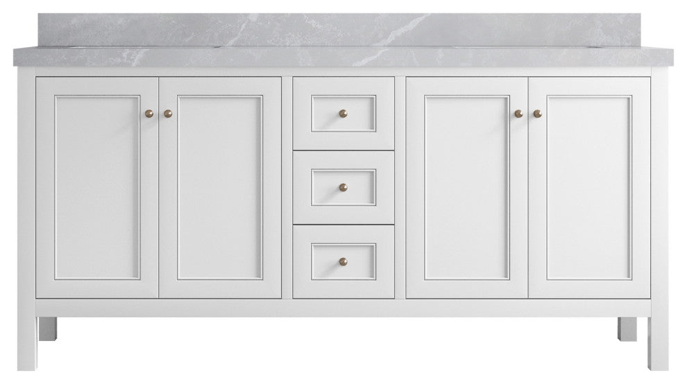 Nashville 72" Double Sink Bath Vanity, White 2" Pearl Light Gray