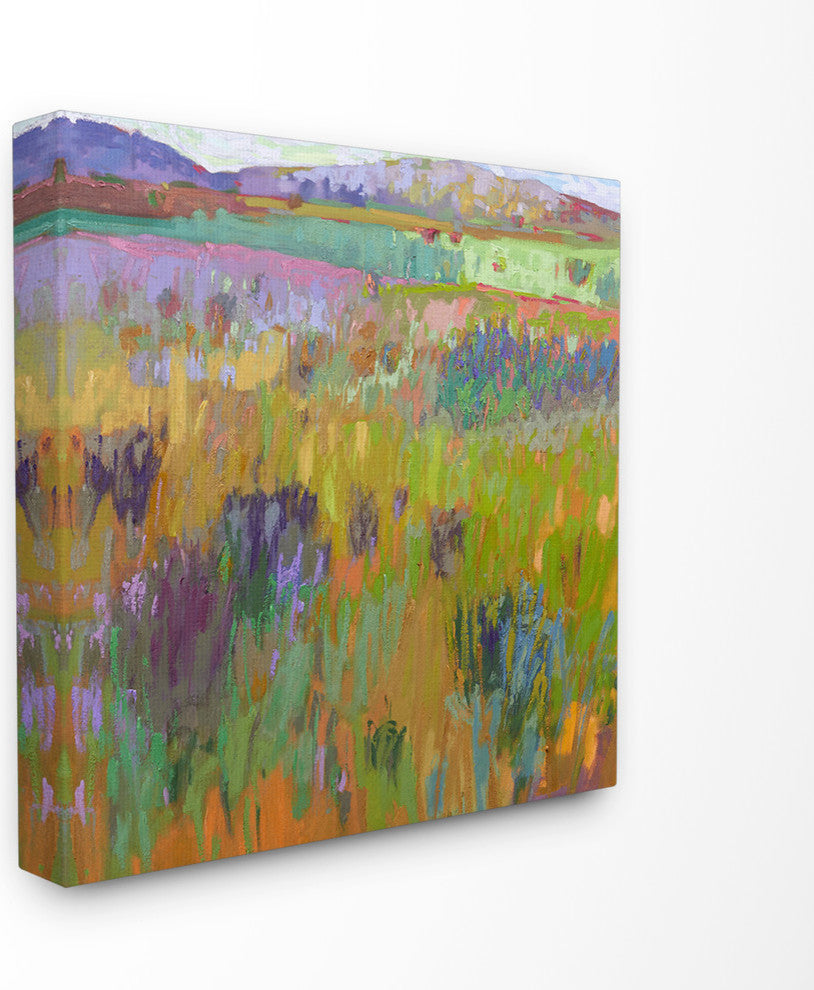 Pastel Painterly Fields and Flowers Landscape Stretched Canvas, 24"x24"