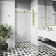 VIGO Elan E-Class 68" to 72" W x 76" H Frameless Sliding Shower Door, Matte Gold, Clear Glass