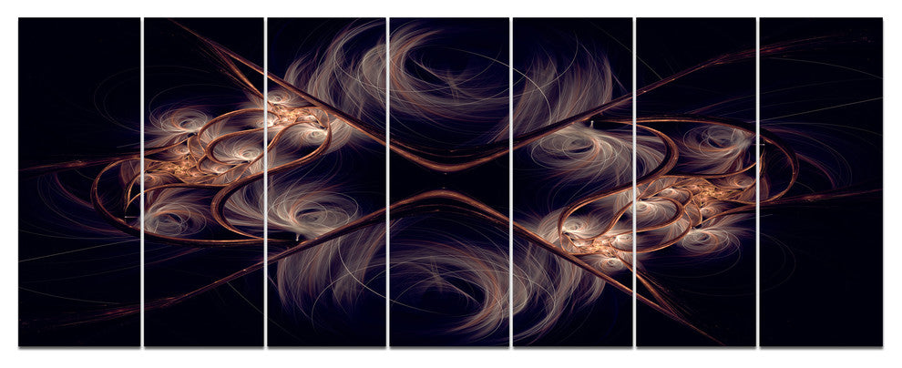 Dark Gold Fractal Flower Pattern, Abstract Wall Art Canvas, 83"x32", 7 Panels