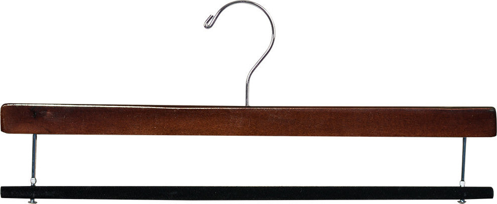 Extra Long Wooden Pants Hanger With Flocked Non-Slip Velvet Bar, Walnut, Box of 25