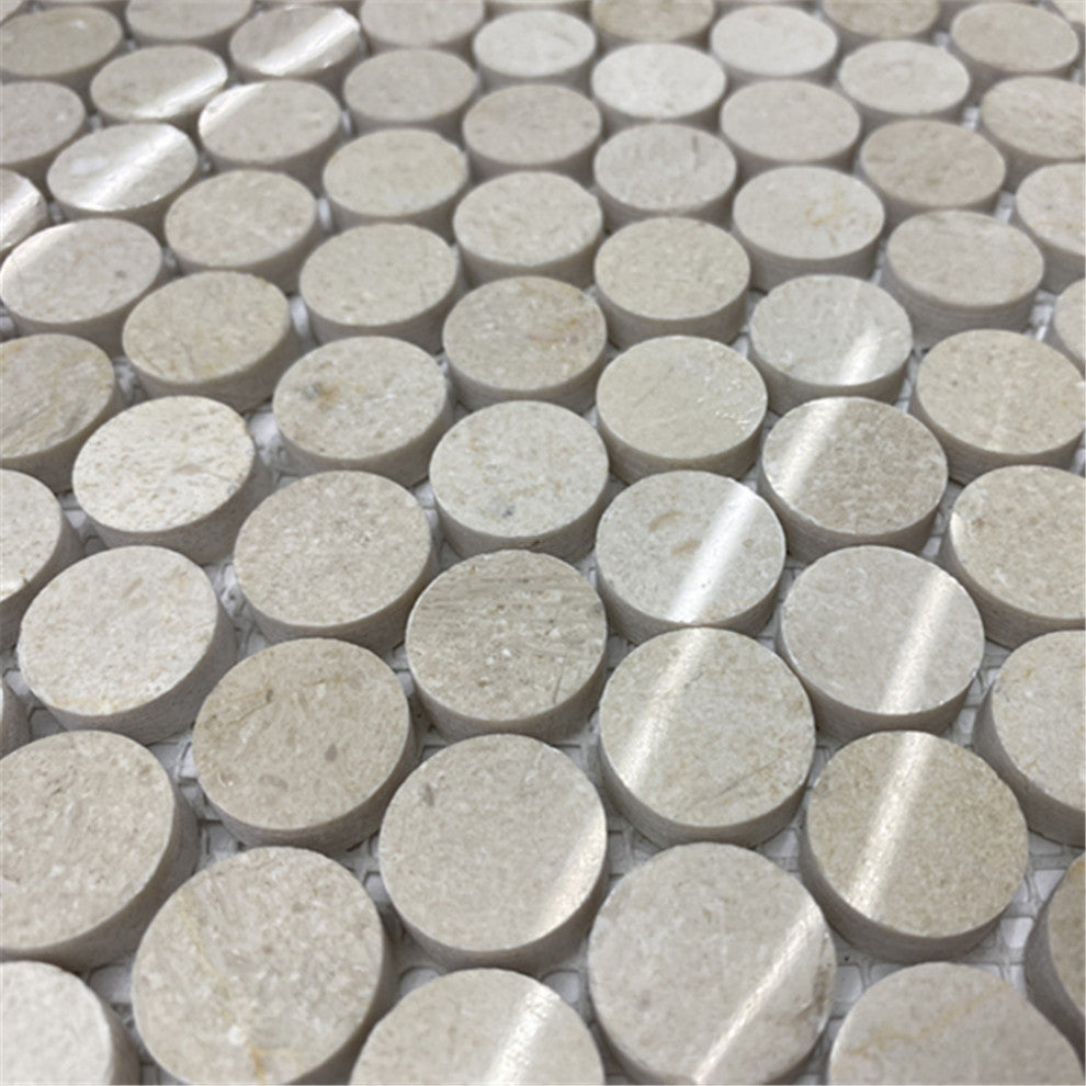 Crema Marfil Marble 3/4 inch Penny Round Mosaic Tile Polished, 1 sheet