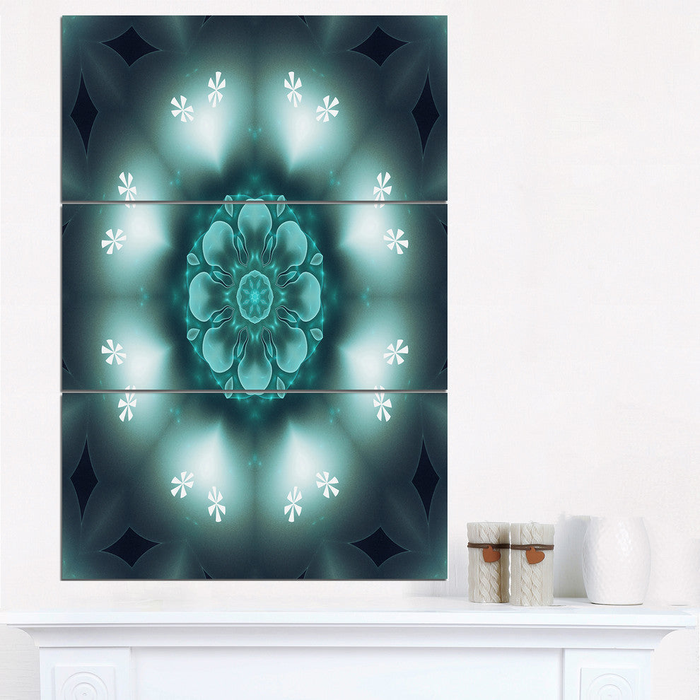"Green Fractal Flower Mandala Shape" Metal Wall Art, 3 Panels, 28"x36"