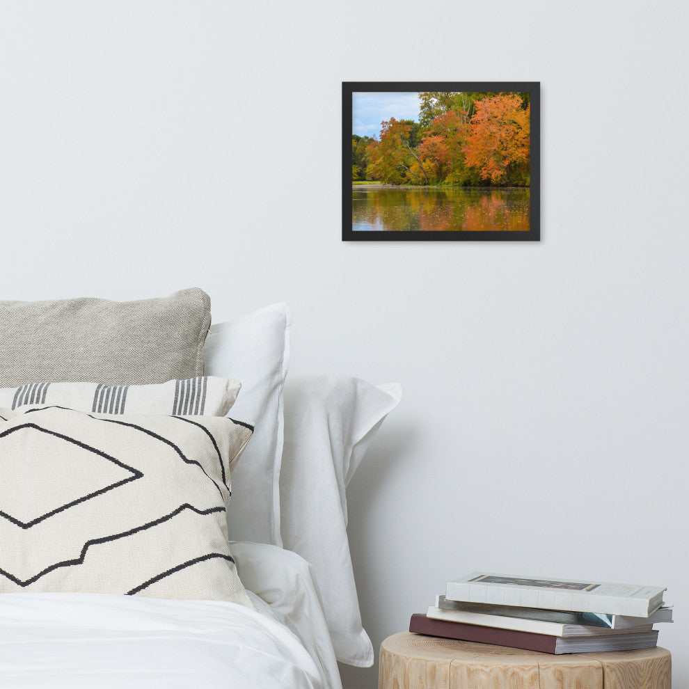 Autumn Tree Line Rural Landscape Framed Photo Paper Wall Art Prints, Black, 11" X 14"