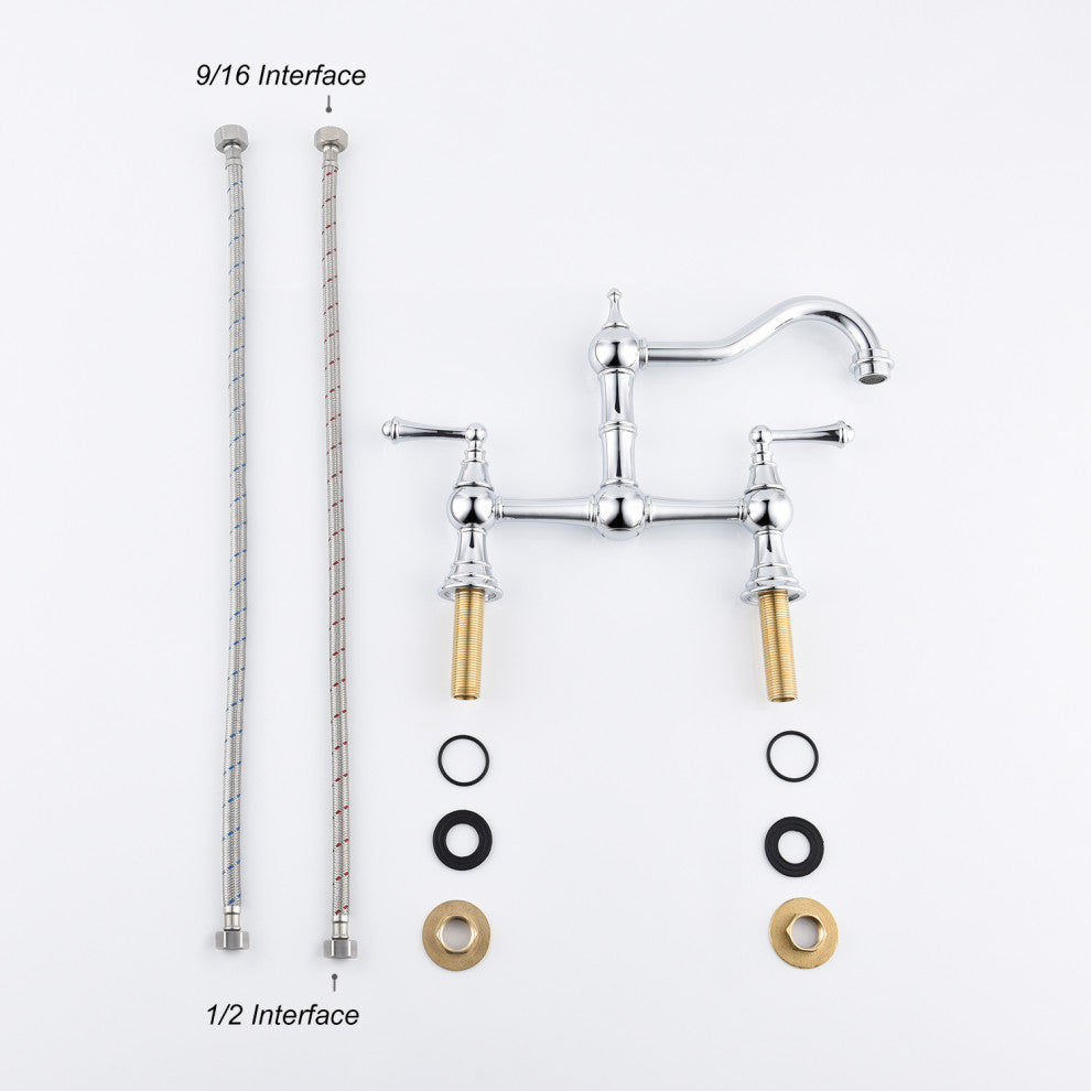 Wellfor Traditional Double Handle Widespread Kitchen Faucet, Chrome