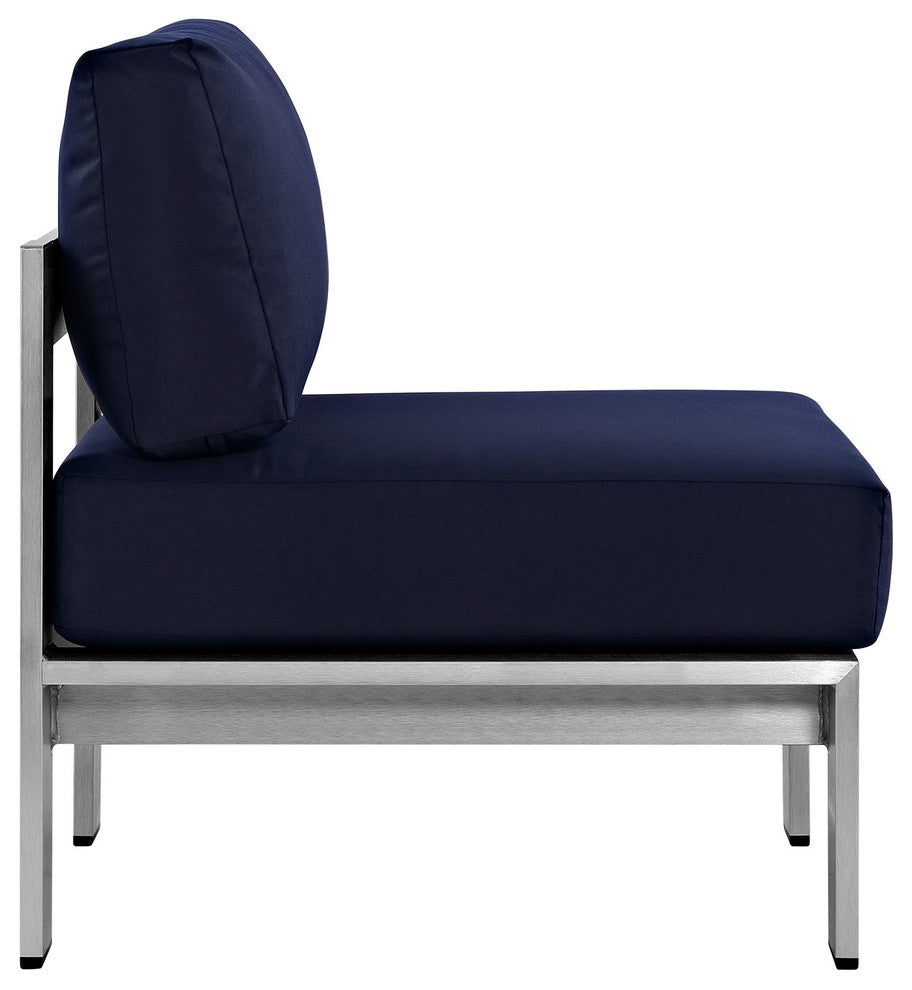 Shore 3 Piece Outdoor Patio Aluminum Sectional Sofa Set, Silver Navy