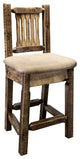 Homestead Bar Stool With Back, Buckskin Upholstery, Stain and Lacquer Finish
