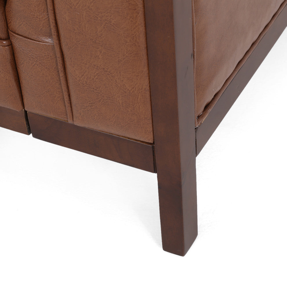 Elias Faux Leather Tufted 3 Seater Sofa, Cognac + Espresso