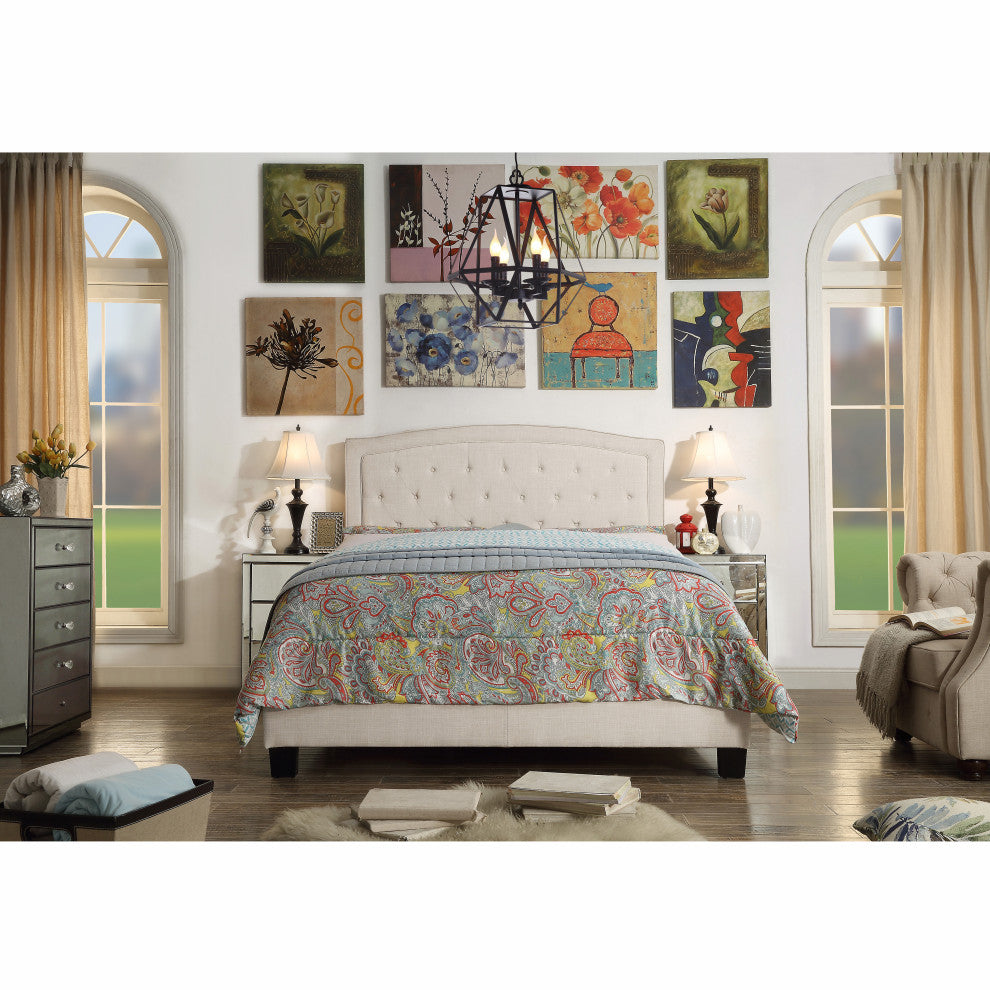 Vittoria Upholstered Tufted Panel Bed, Beige, King