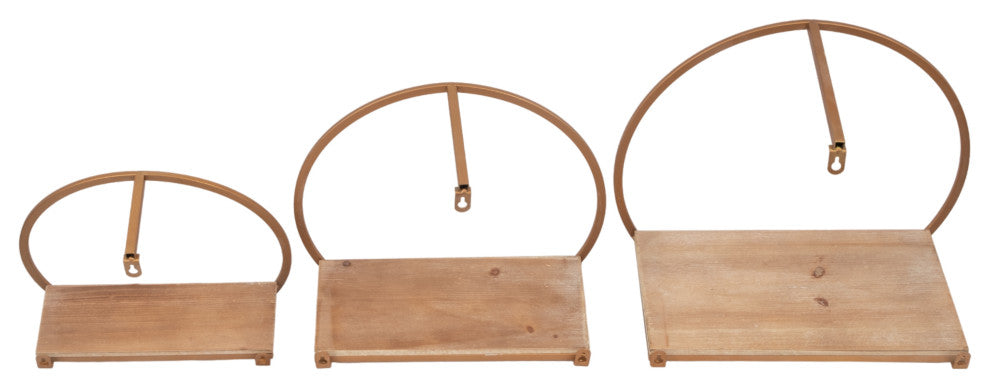 3-Piece Metal and Wood Wall Shelves, Bronze