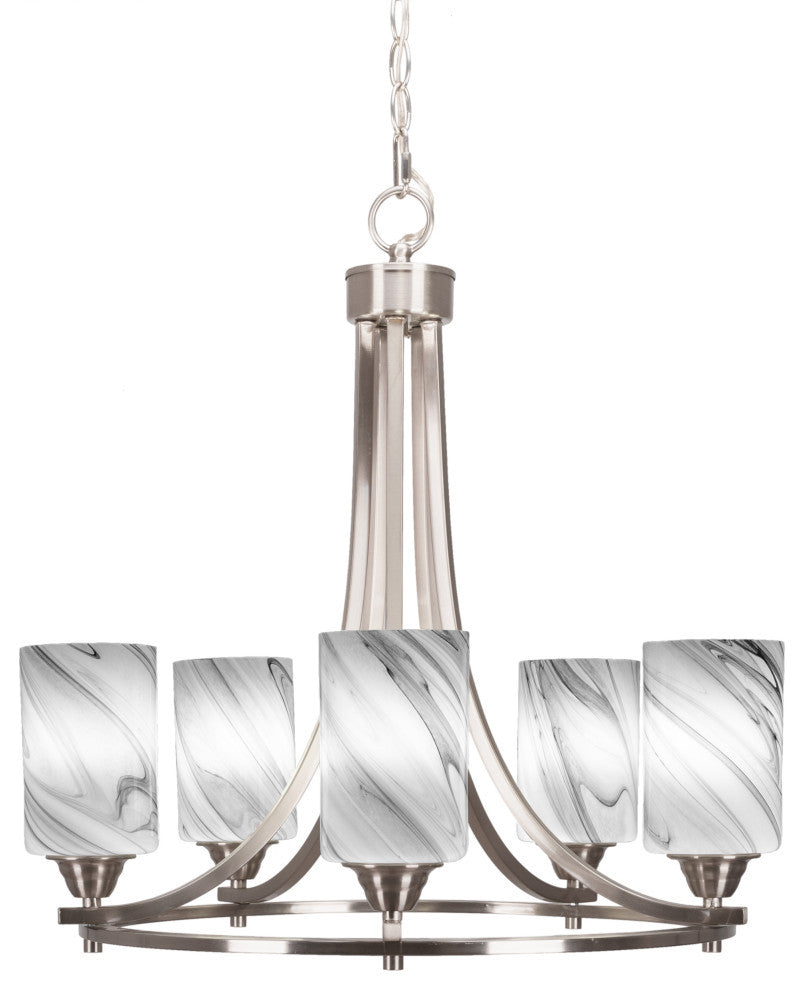 Paramount 5-Light Chandelier, Brushed Nickel, 4" Onyx Swirl Glass