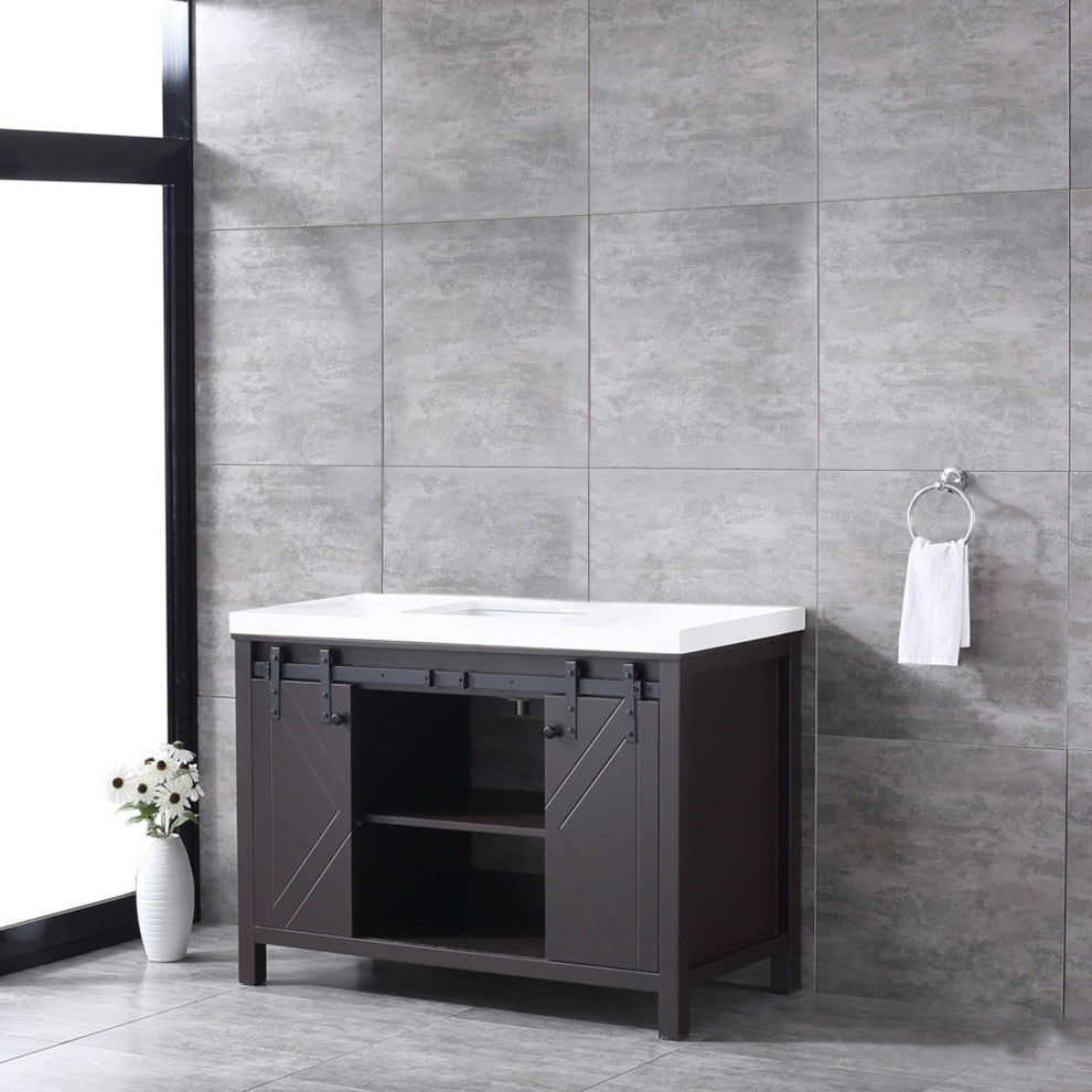 Marsyas 48" Brown Single Bathroom Vanity Cabinet Quartz Top Square Sink