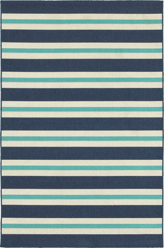 Oriental Weavers Meridian Blue/Ivory Stripe Indoor/Outdoor Rug 5'3"X7'6"