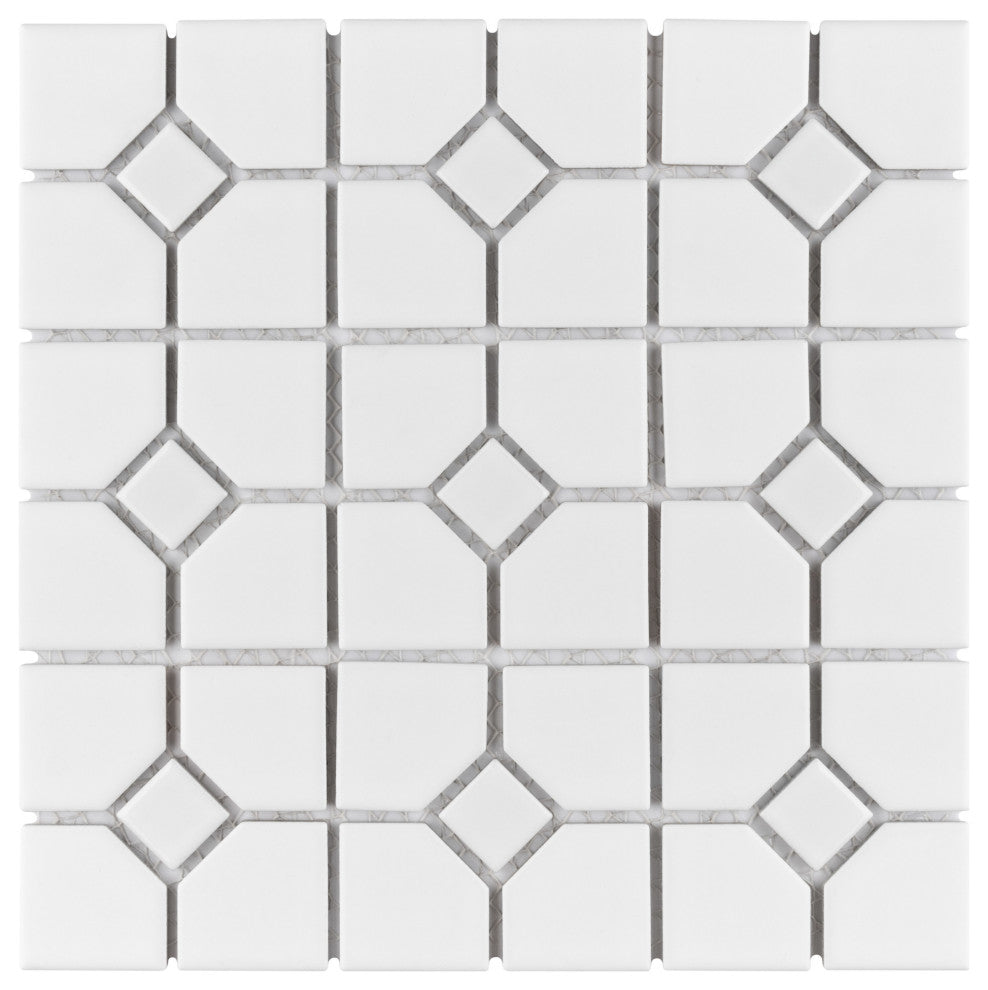 Oxford Matte White w/ Glossy White Dot Porcelain Floor and Wall Tile
