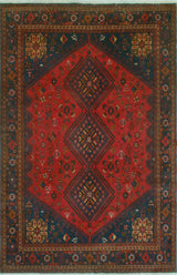 Fine Vintage Distressed Malaya Red/Navy Rug, 6'9 x 10'3