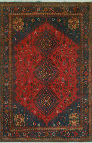Fine Vintage Distressed Malaya Red/Navy Rug, 6'9 x 10'3