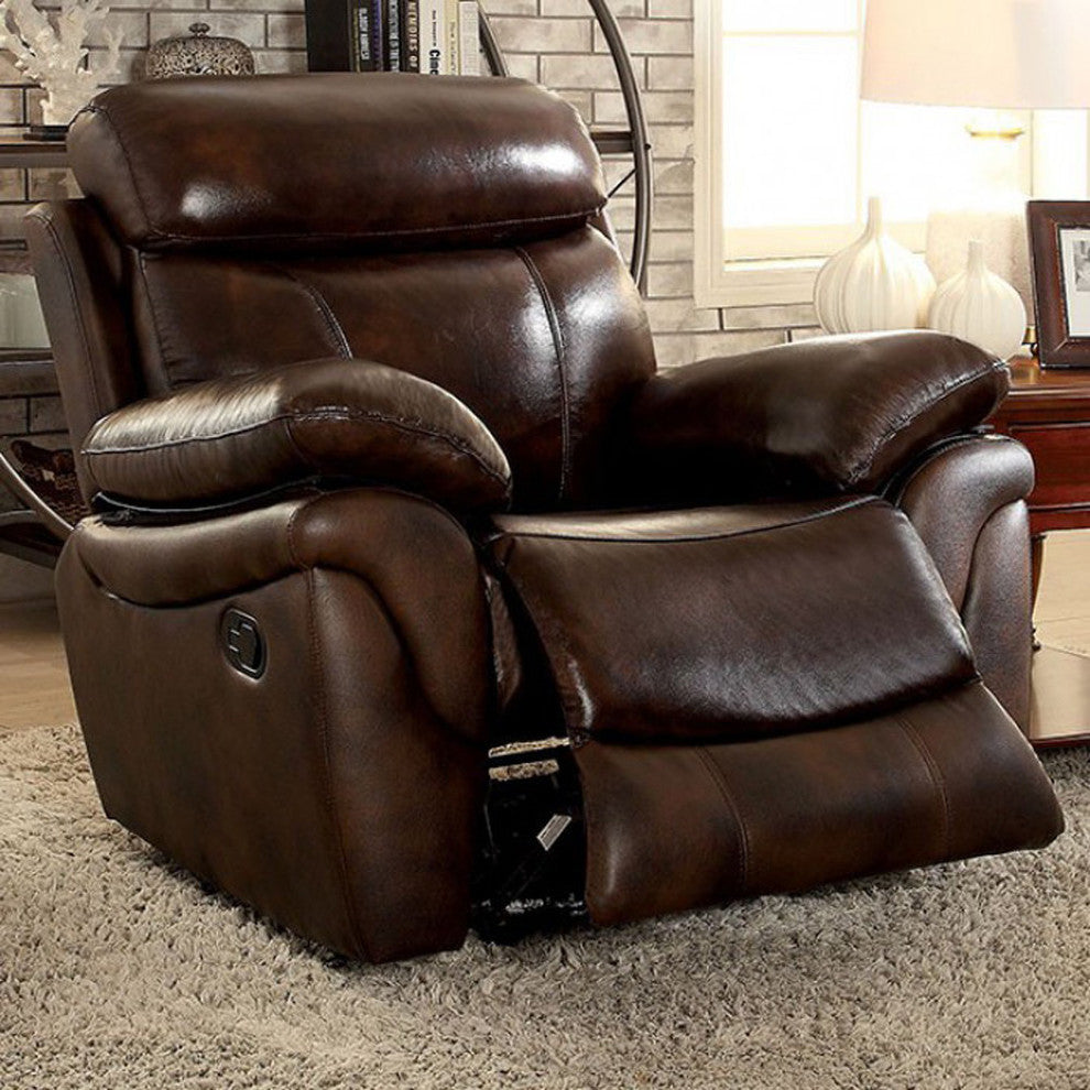 Kinsley Transitional Recliner, Brown Finish