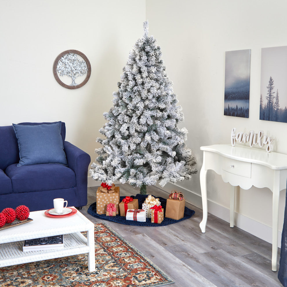 6' Flocked White River Mountain Pine Artificial Christmas Tree With Pinecones