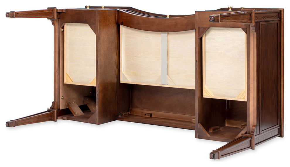Dauphin 59" Ash Wood Gold Accent 5-Drawer Executive Desk, Walnut Brown Wood