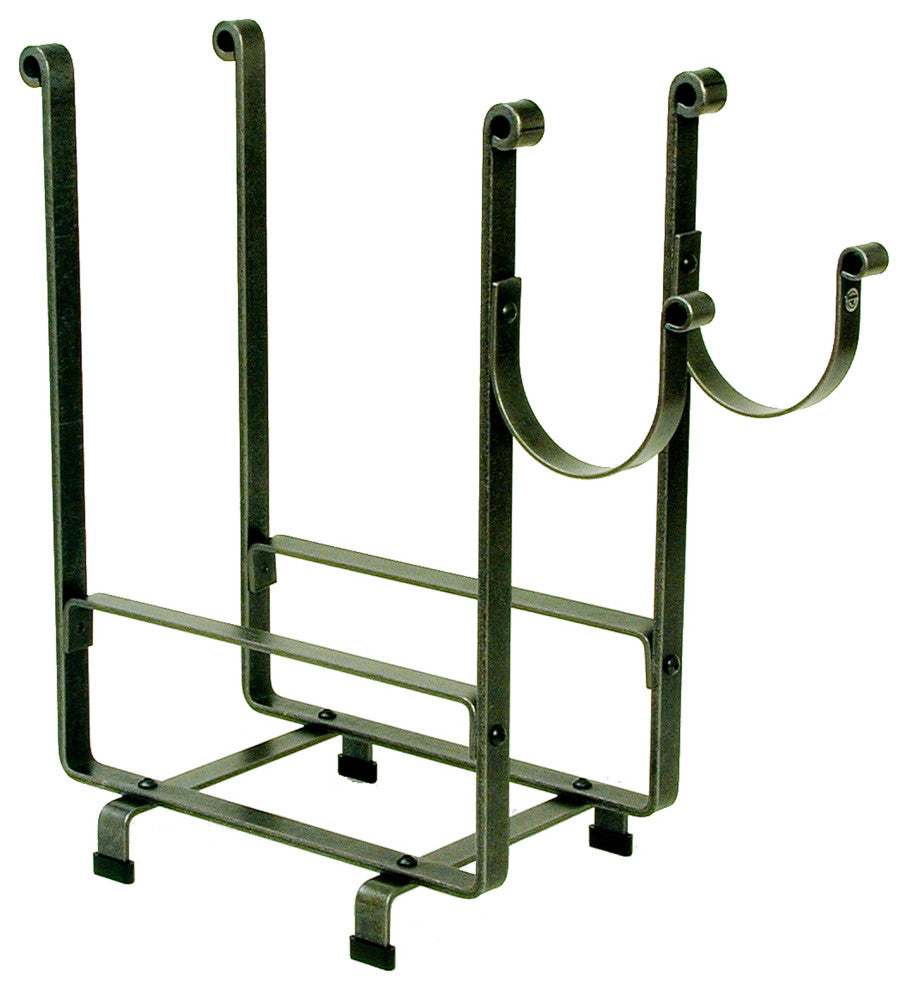 Handcrafted Rectangle Fireplace Log Rack wNewspaper Holder Hammered Steel