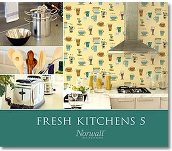Fresh Kitchens, Pre-Pasted Kitchen Design White, Green Wallpaper Roll