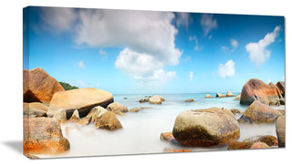 "Rocky Blue Seashore Panorama" Wall Art Landscape, 40"x20"