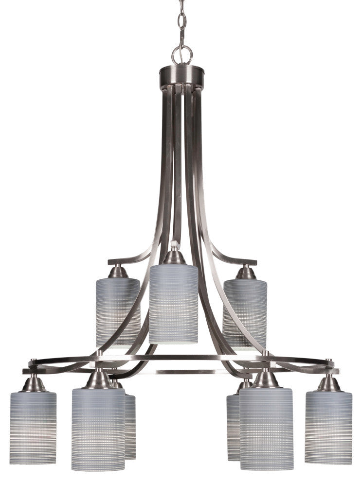 Paramount 9-Light Chandelier, Brushed Nickel, 4" Gray Matrix Glass