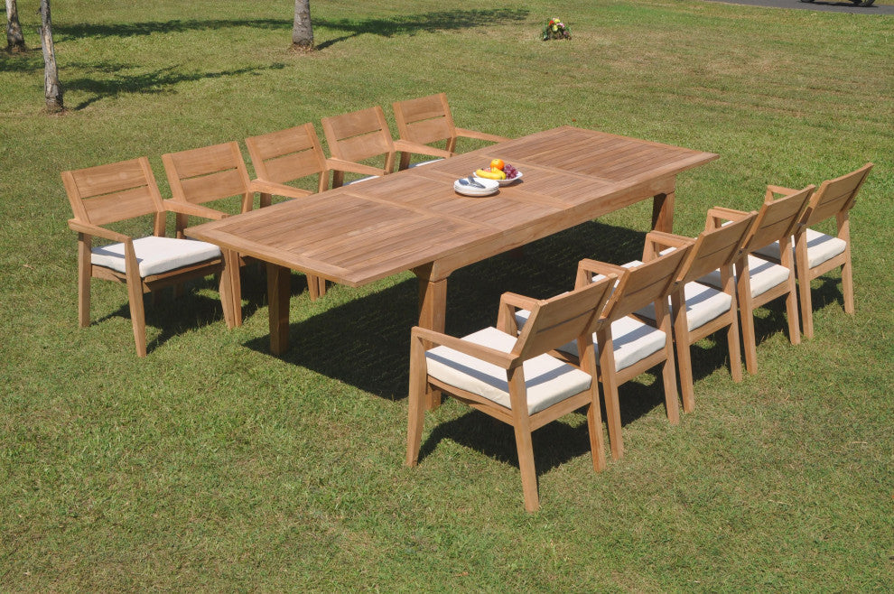 11-Piece Outdoor Teak Dining Set: 122" Rectangle Table 10 Celo Stacking Chairs