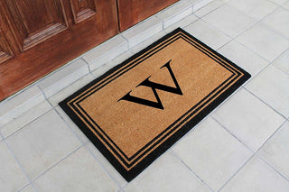 A1HC Black/Beige Coir Monogrammed Doormat 24"x39" , W