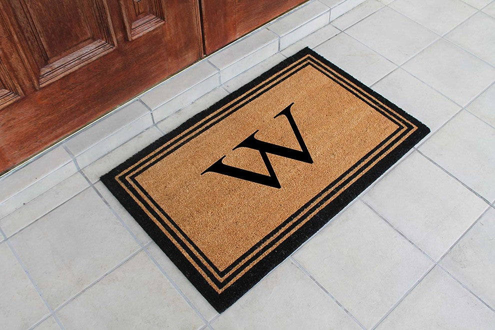 A1HC Black/Beige Coir Monogrammed Doormat 24"x39" , W