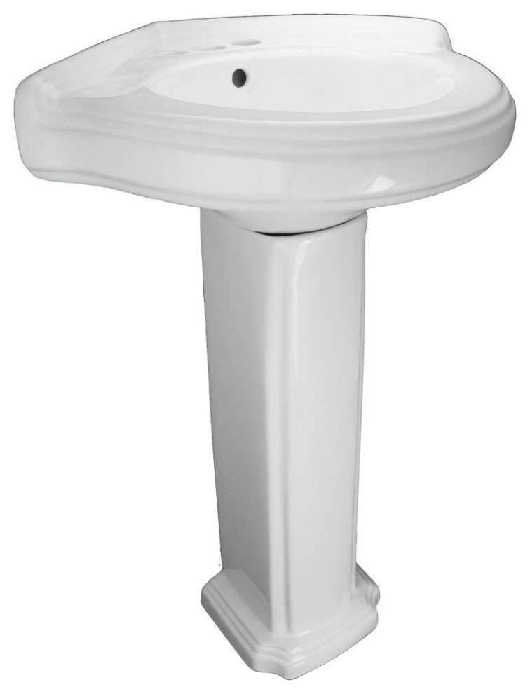 Corner Bathroom Pedestal Sink White 22" Small with Overflow and Faucet Holes