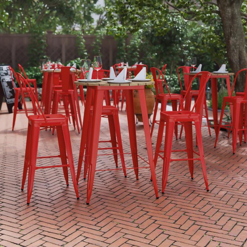 Declan Commercial Indoor/Outdoor Round Bar Top Table, 30", Brown/Red