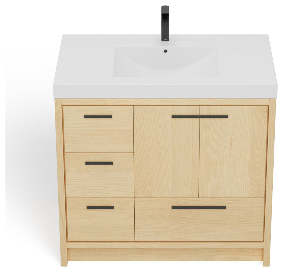 The Sacha Bathroom Vanity, Maple, 36", Single Sink, Freestanding