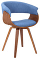 Armen Living Summer Mid-Century Chair in Blue Fabric with Walnut Wood Finish