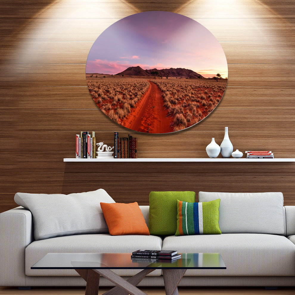 Red Pathway In Namib Desert, Landscape Round Metal Wall Art, 36"