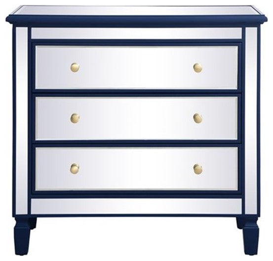 Elegant MF6-1019BL 33"Mirrored 3 Drawer Chest, Blue