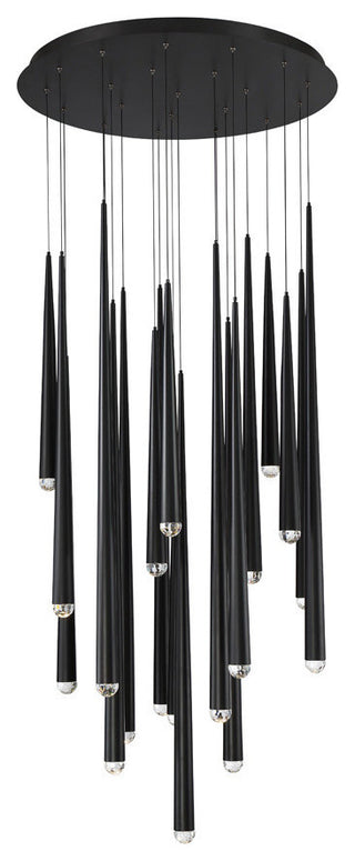 Cascade LED 21-Light Crystal Round Chandelier 3500K, Black