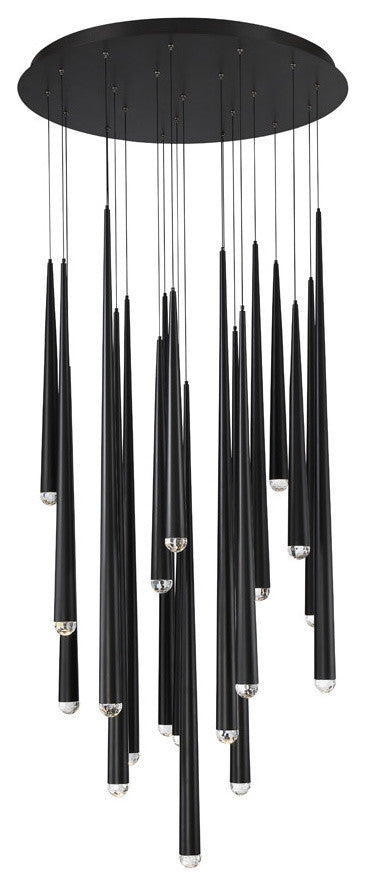 Cascade LED 21-Light Crystal Round Chandelier 3500K, Black